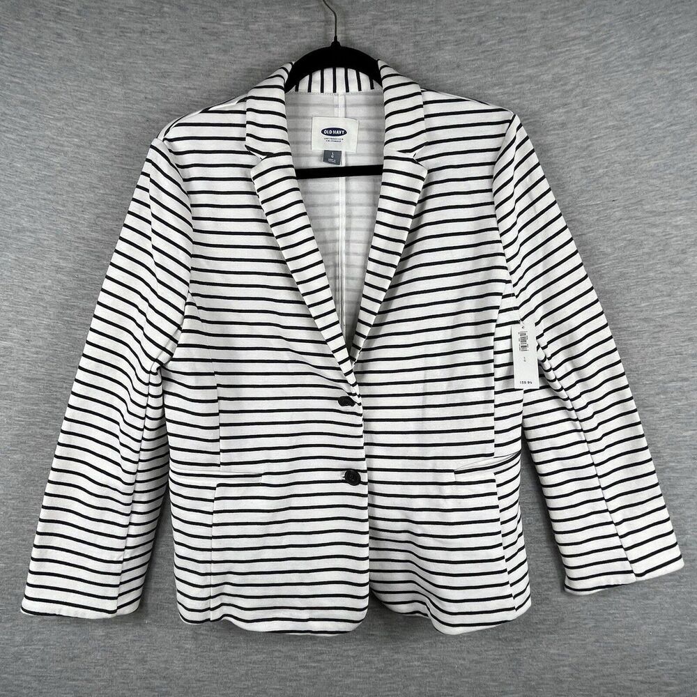 Old Navy Double Knit Blazer Black Stripe Size Large NWT Small Defects